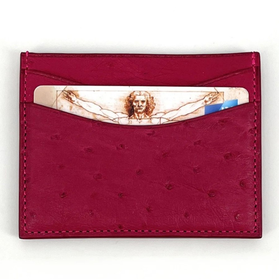 OH MY BAG Porte-Cartes Cuir D'Autruche Edition Haute-Couture Framboise Portefeuilles Et Porte-Monnaie