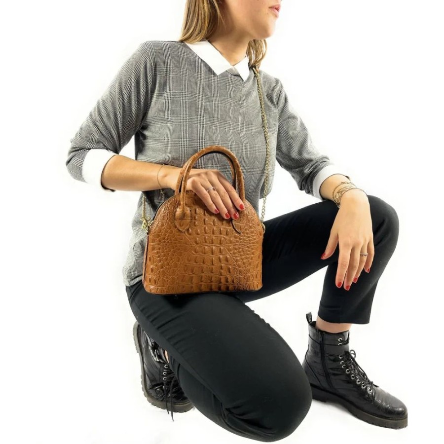 OH MY BAG Sac A Main En Cuir Italien Effet Croco Amber Sacs A Main