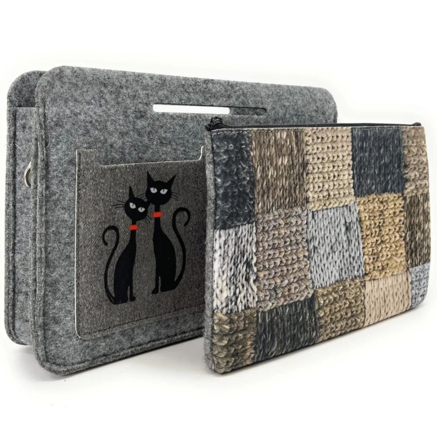 OH MY BAG Duo Organiseur De Sac + Trousse En Feutrine Ecologique Chat Et Pelote Organiseurs De Sacs, Insert