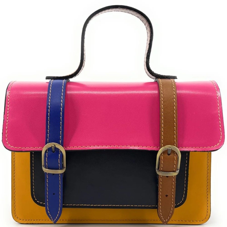 OH MY BAG Sac A Main En Cuir Lisse Sand Absolu Fuchsia, Jaune Et Noir Bleute Sacs A Main