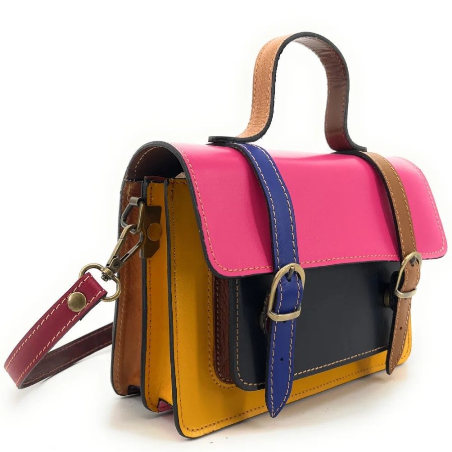 OH MY BAG Sac A Main En Cuir Lisse Sand Absolu Fuchsia, Jaune Et Noir Bleute Sacs A Main