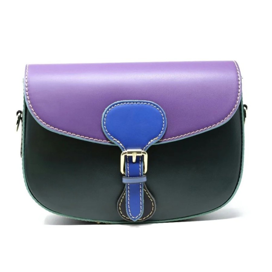 OH MY BAG Sac Trotteur En Cuir Lisse Only Maddy Violet Et Vert Fonce Sacs Bandouliere