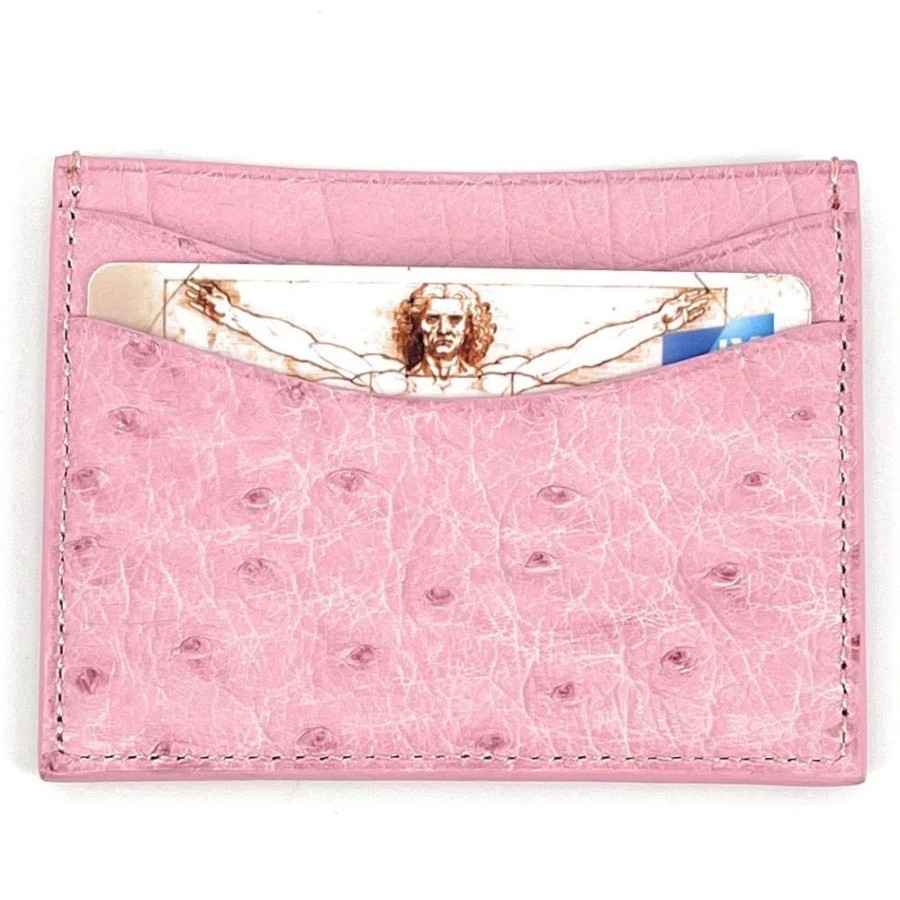 OH MY BAG Porte-Cartes Cuir D'Autruche Edition Haute-Couture Rose Pale Portefeuilles Et Porte-Monnaie