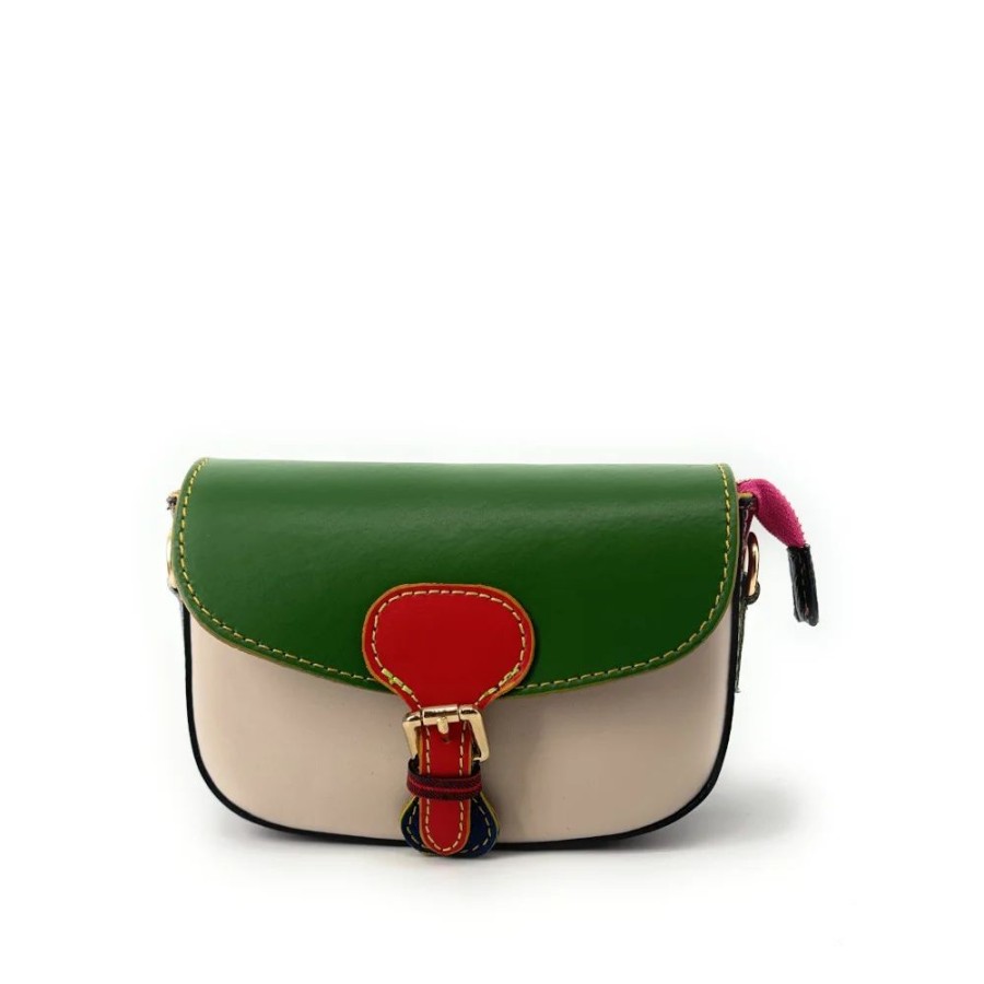 OH MY BAG Mini-Sac En Cuir Lisse Mini Maddy Vert Anglais, Beige Et Cognac Sacs Bandouliere