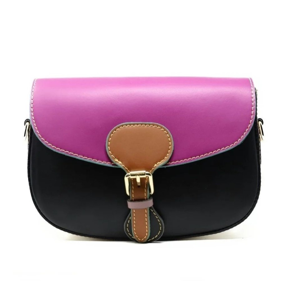 OH MY BAG Sac Trotteur En Cuir Lisse Only Maddy Fuchsia Et Noir Sacs Bandouliere