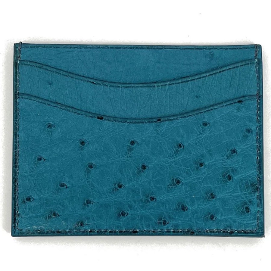 OH MY BAG Porte-Cartes Cuir D'Autruche Edition Haute-Couture Bleu Canard Portefeuilles Et Porte-Monnaie